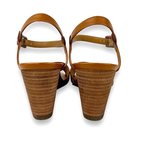 Vionic Clarita Size 10 Orthotic Strappy Brown Leather Woven T-Strap Wedge Sandal - Picture 5 of 7